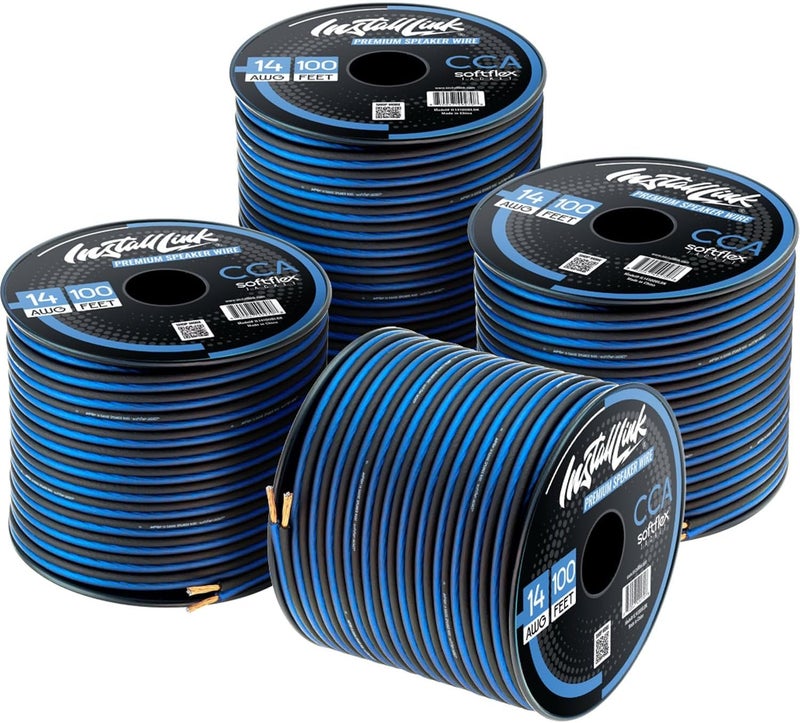 Install Link 14 AWG Gauge Speaker Wire Cable (4X 100 Feet=400 Feet Total) Stereo, Car or Home Theater (CCA) - Image 1